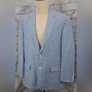 NEW Haspel Men's Blazer Sport Coat 100% Linen Blue White Summer Half Lined 42L